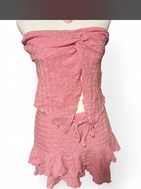 Free People Pink Strapless Ruffle Two-Piece Dress Set